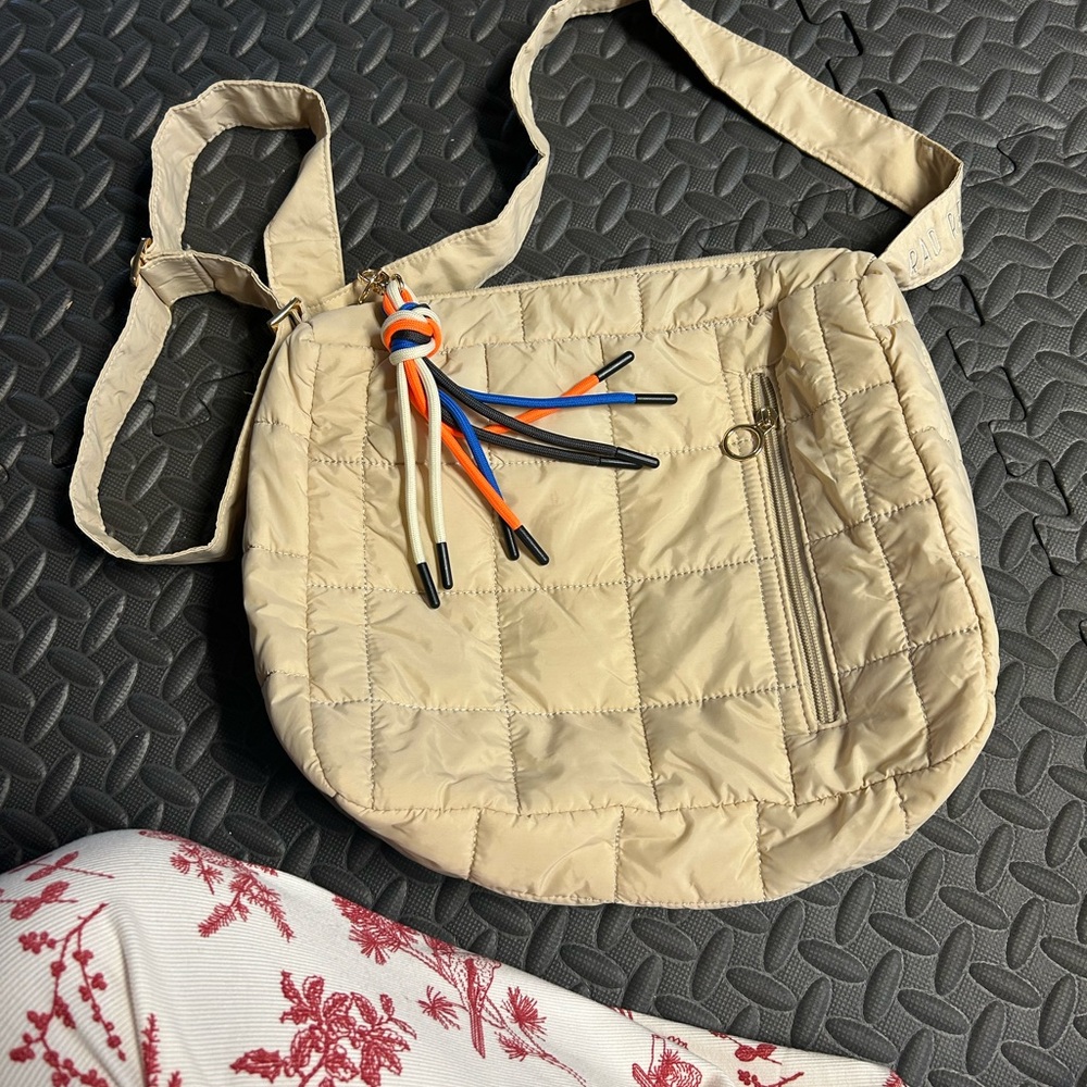 Beige Quilted Crossbody Bag with Colorful Accents
